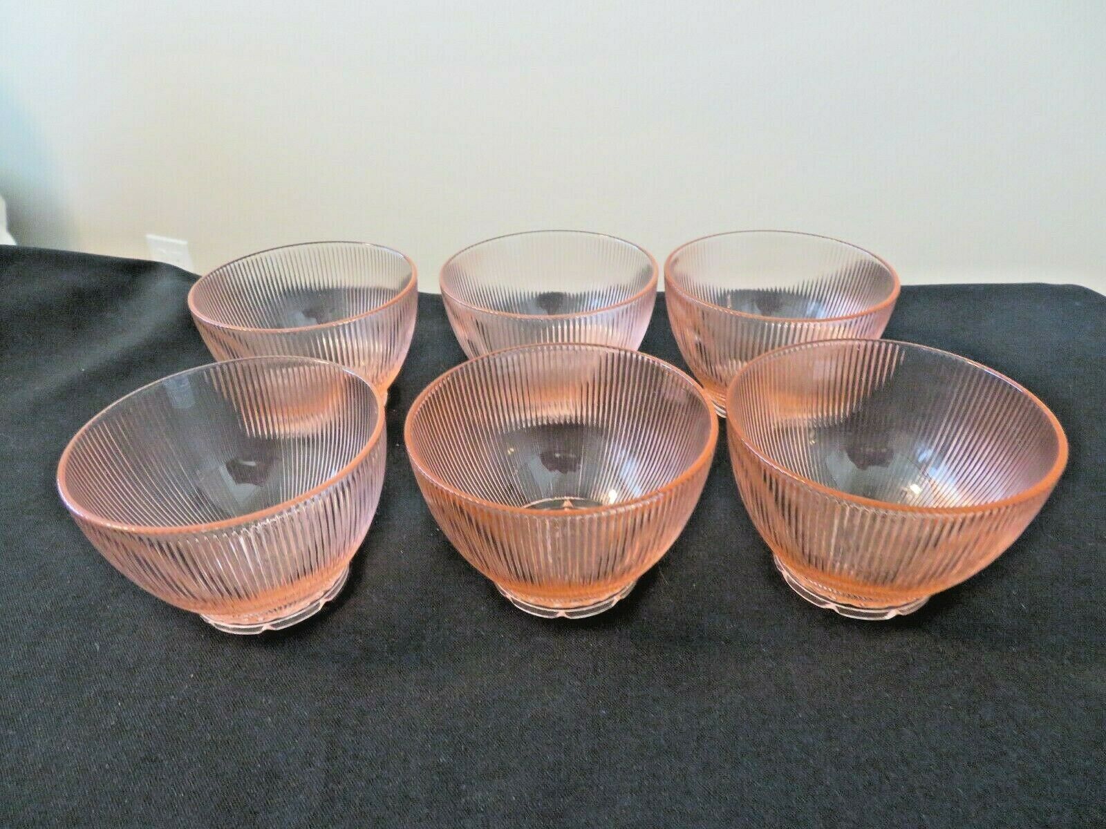 6 Jeannette Depression Glass Pink Homespun Low Flat Sherbets 1939-49