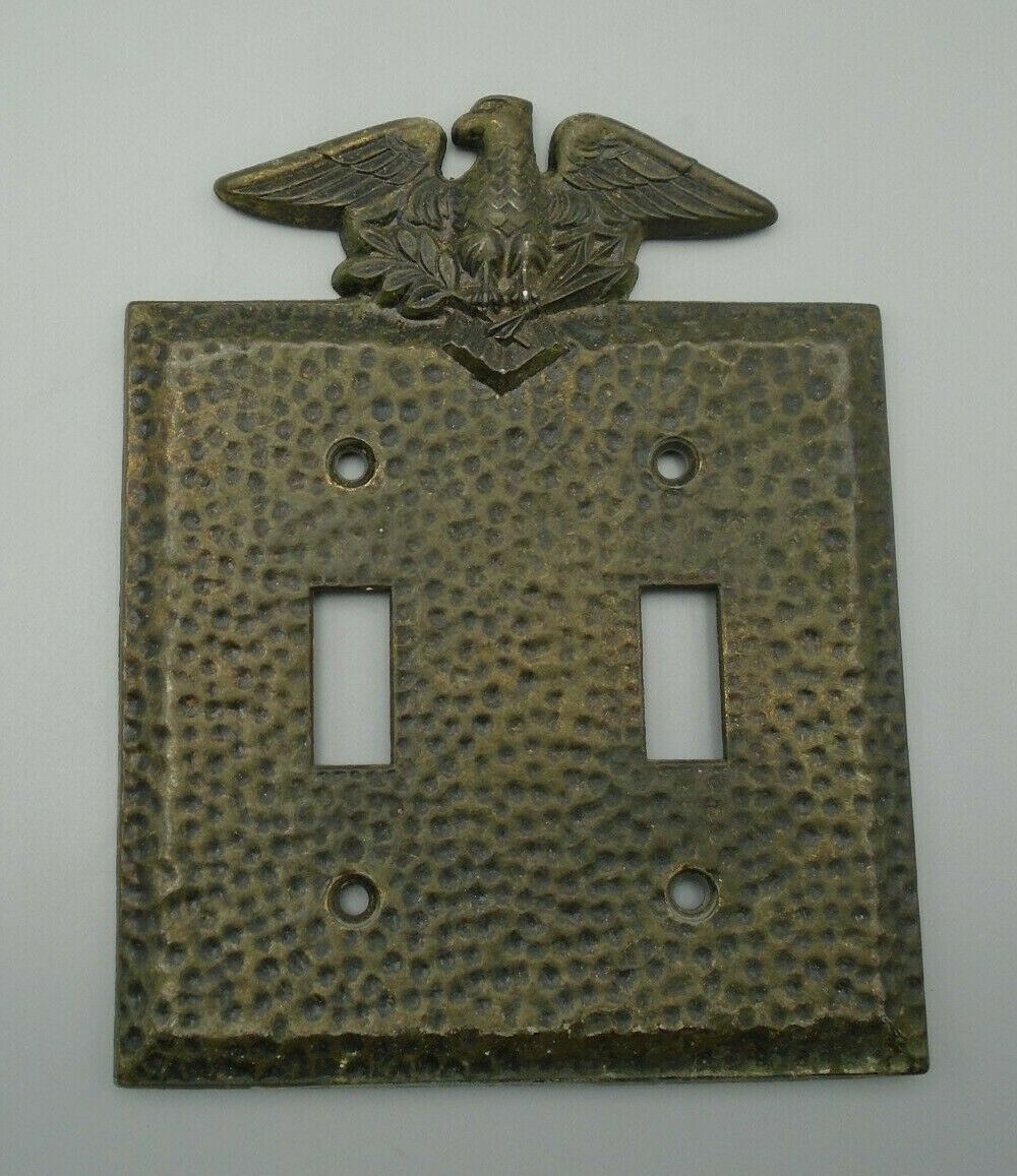 Vintage Hammered Eagle W Olive Branch & Arrows Double Light Switch Plate Cover