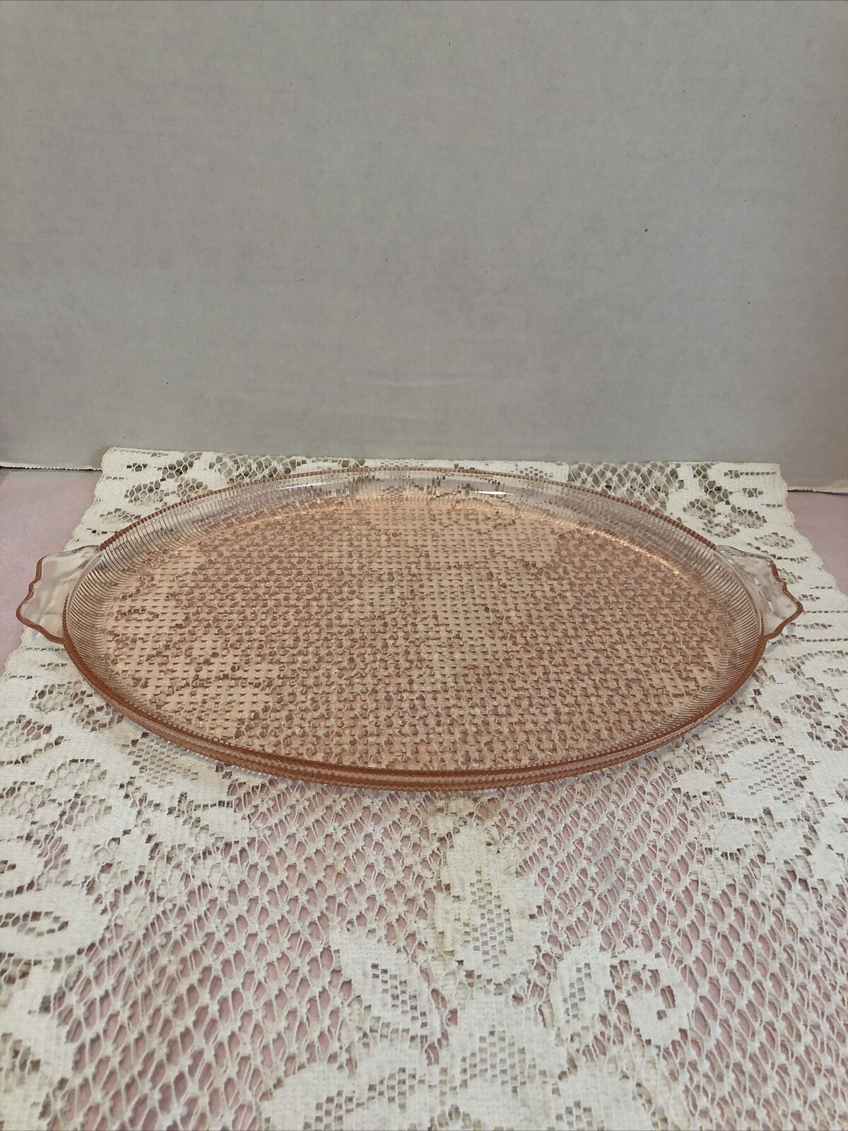 Vintage Jeanette Glass-homespun-13” Tab Handle Oval Serving Platter